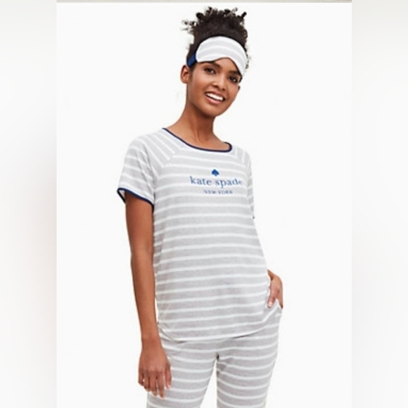 Kate Spade Pajamas Top Grey White Stripe Pajama Top Shirt Size Small - Picture 1 of 5